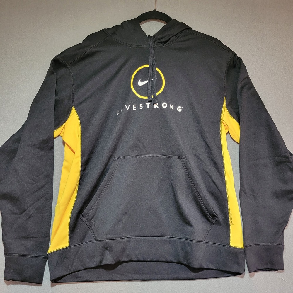 Nike Therma-Fit Livestrong Hoodie Mens L Black Yellow Pullover Sweatshirt NEW
